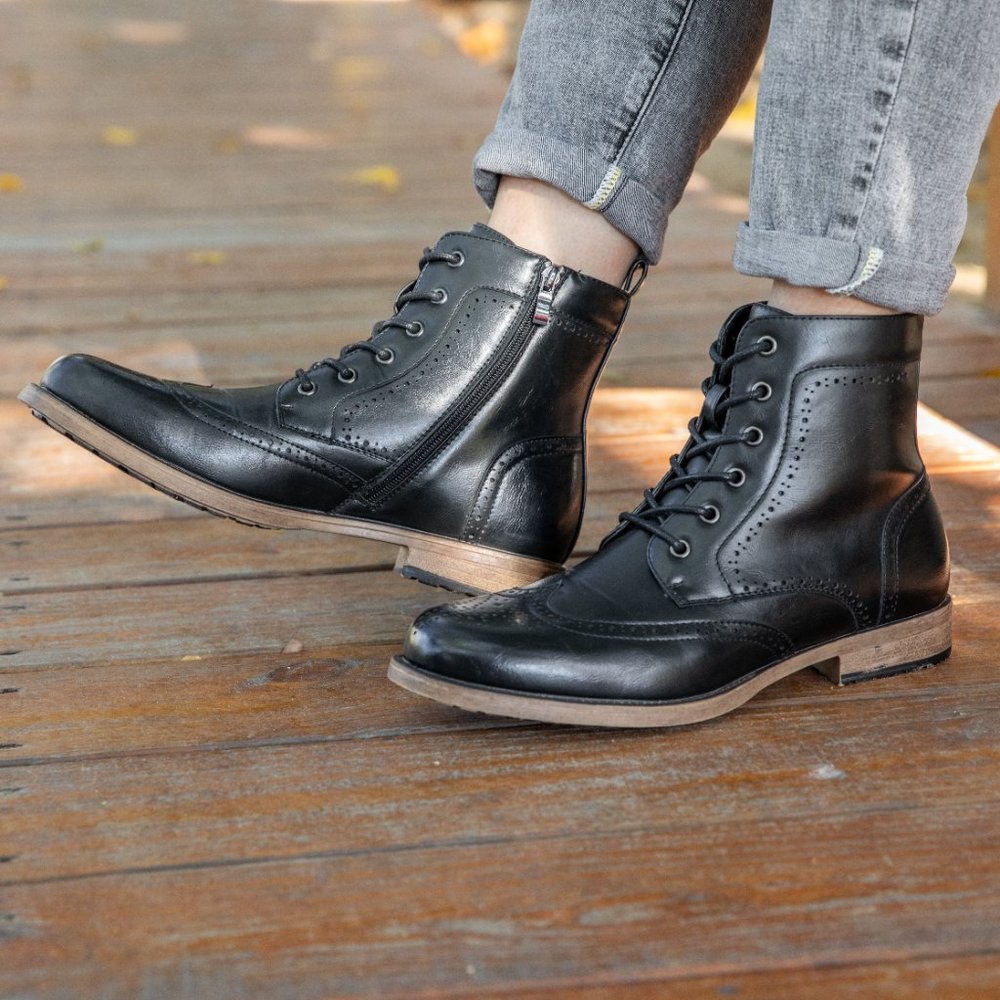 Black Men's Lace Up Wing Tip Dress Oxford Fashion Casual Boot